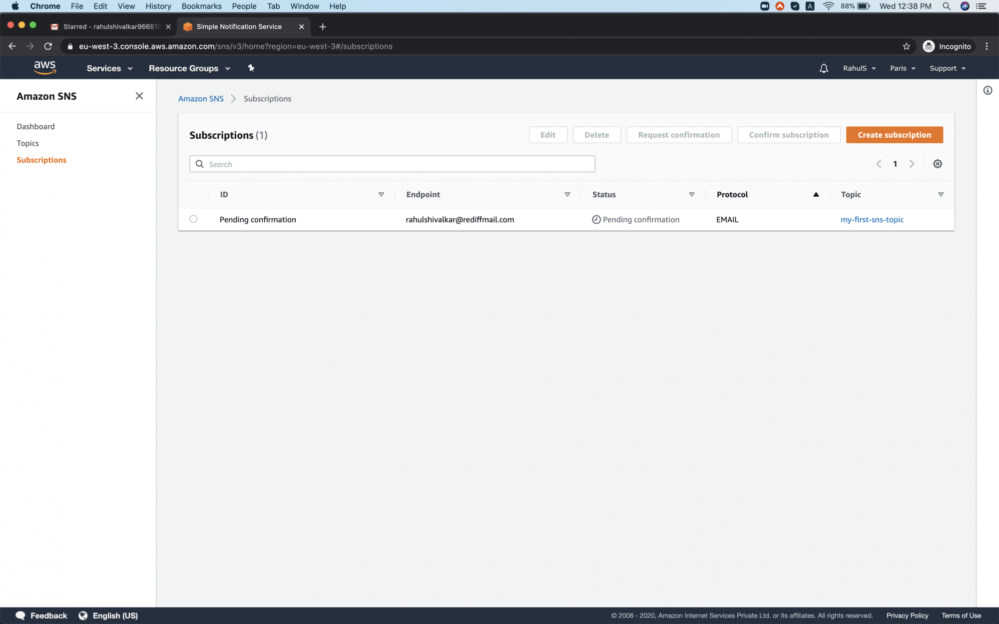 How to create an SNS Topic and a Subscriber on AWS