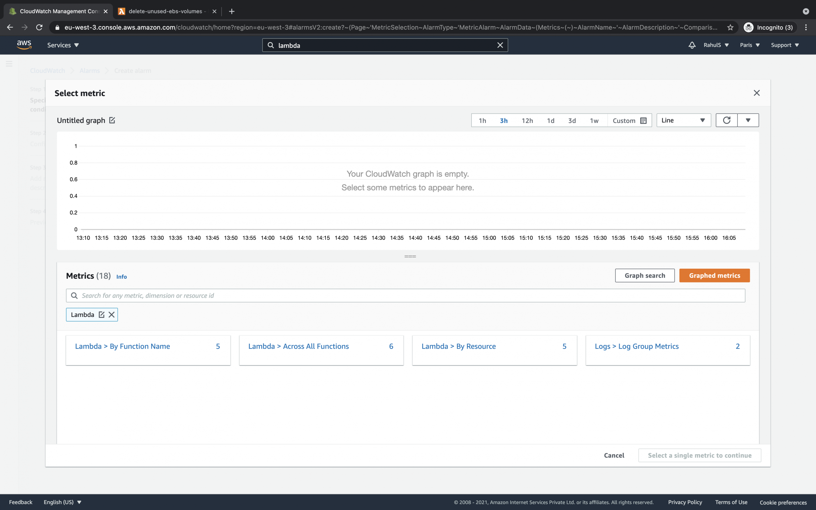 How to create Cloudwatch alarms for a Lambda Function on AWS