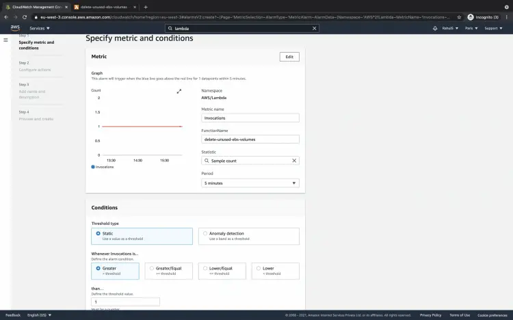 Specify metric and conditions