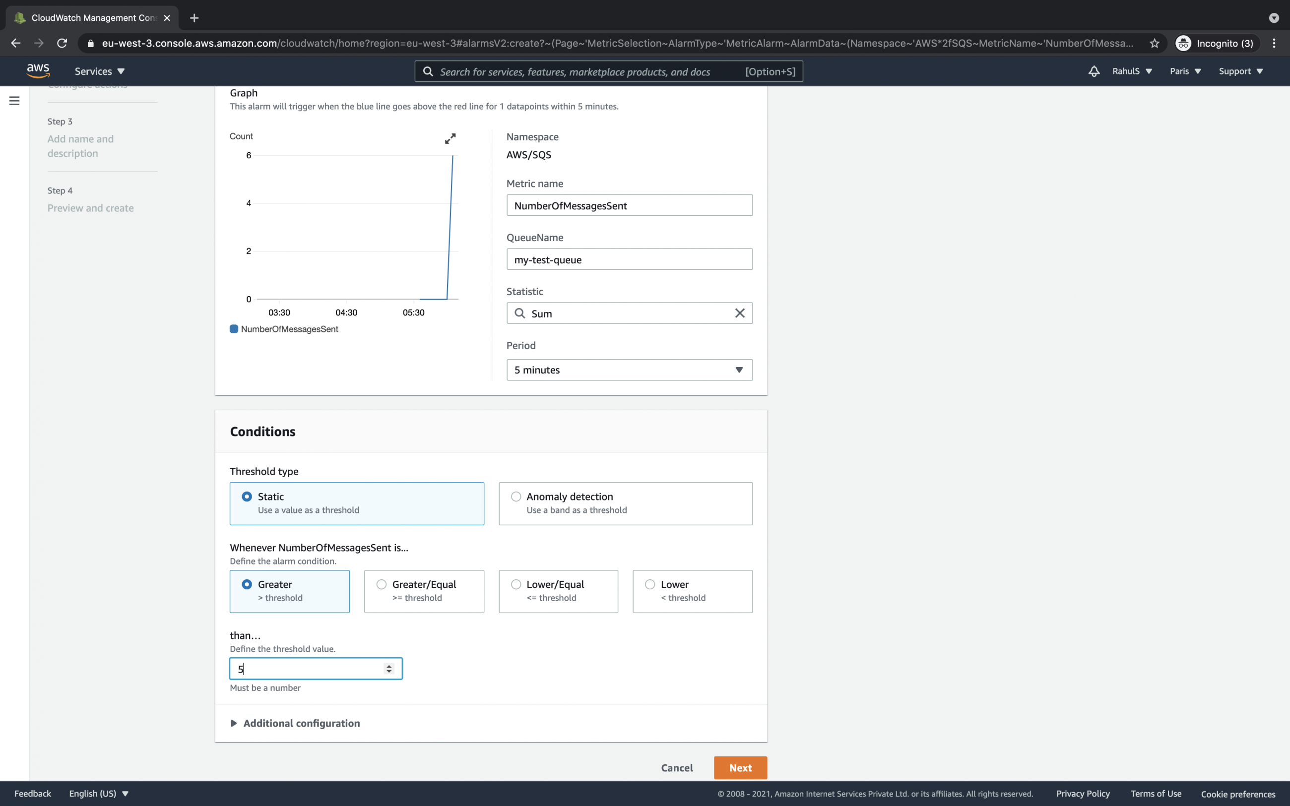 How to create Cloudwatch alarms for an SQS Queue on AWS