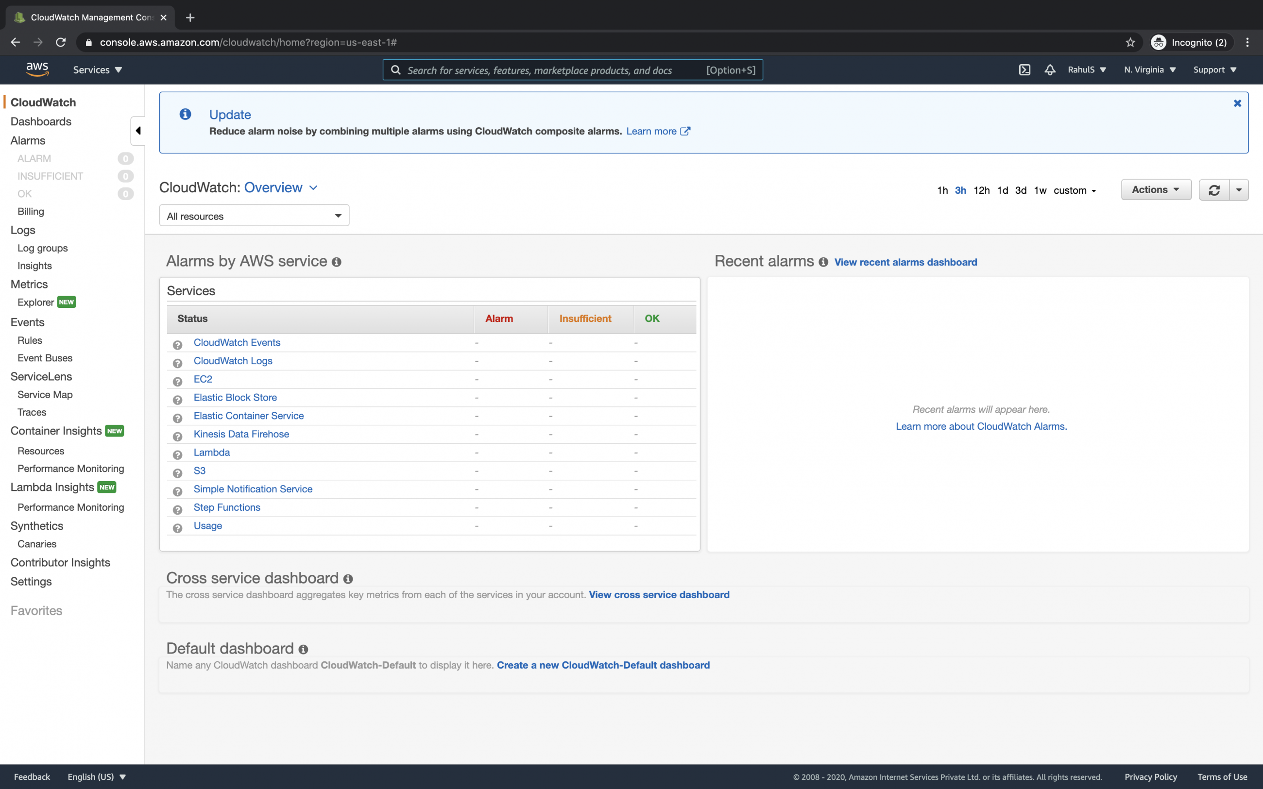 How to create Cloudwatch alarms for an S3 Bucket on AWS