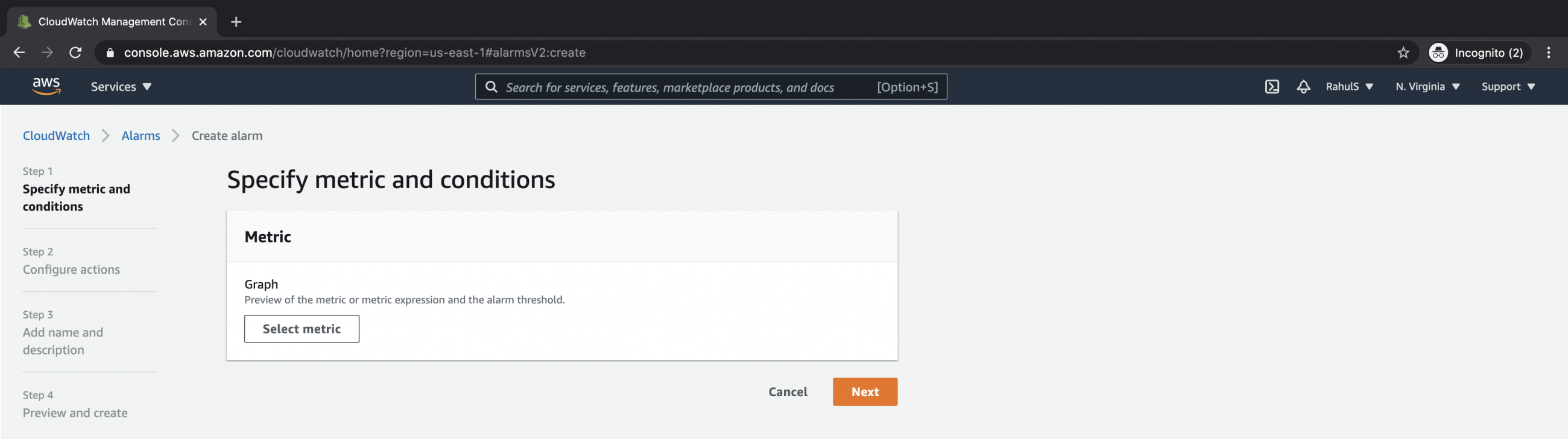How to create Cloudwatch alarms for an S3 Bucket on AWS