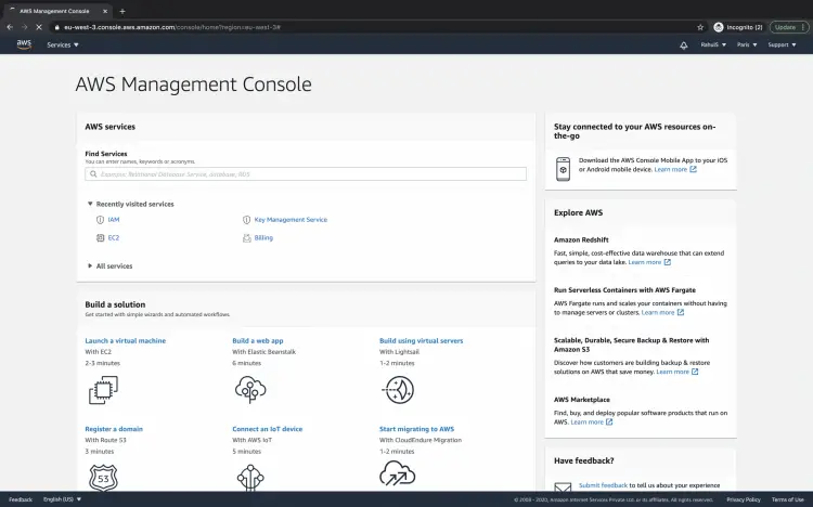 Main AWS console