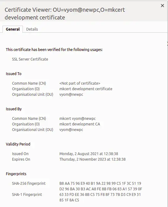 SSL Certificate details