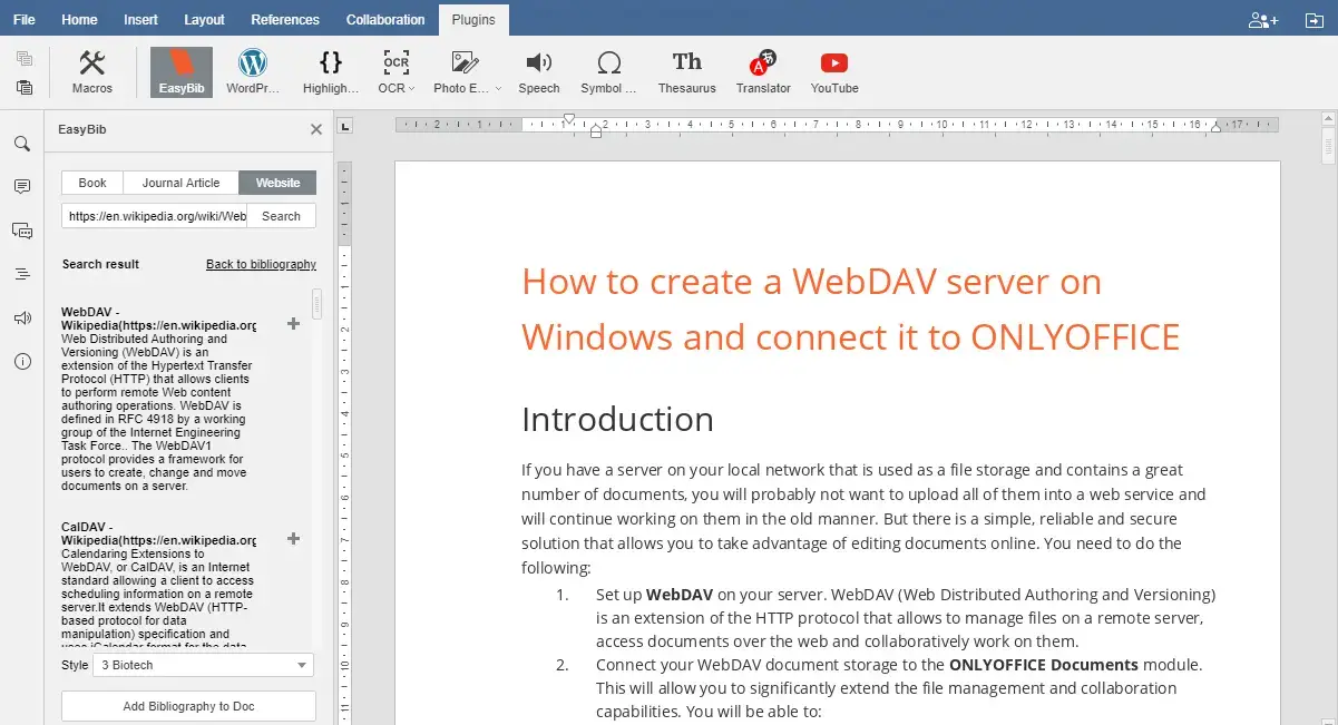 How To Create References In Onlyoffice With Mendeley Zotero And Easybib