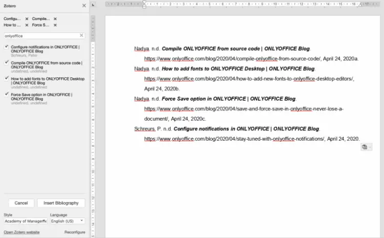 ONLYOFFICE Zotero