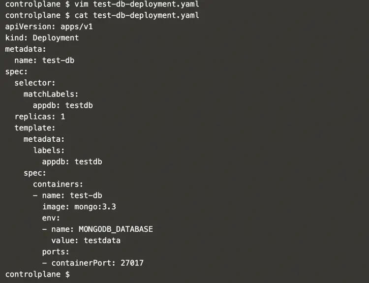 test-db-deployment.yaml file