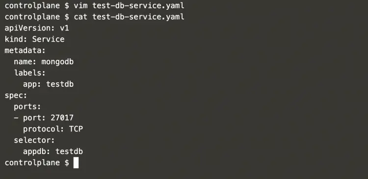 test-db-service.yaml file