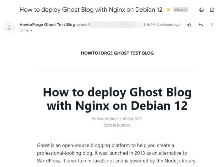 Ghost Newsletter Email