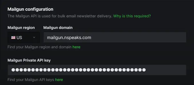 Ghost MailGun newsletter Settings