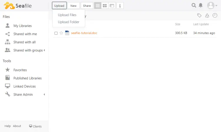 Seafile Upload Files Button