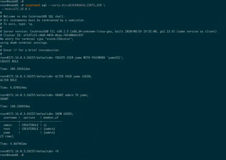 Create Admin User CockroachDB