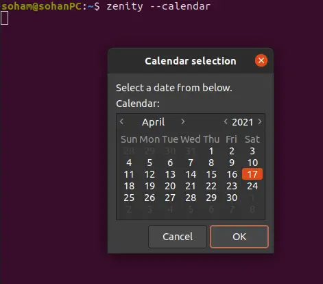 Calendar input from bash script