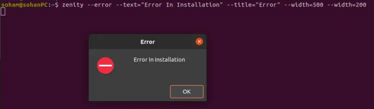 Show error dialog using bash script