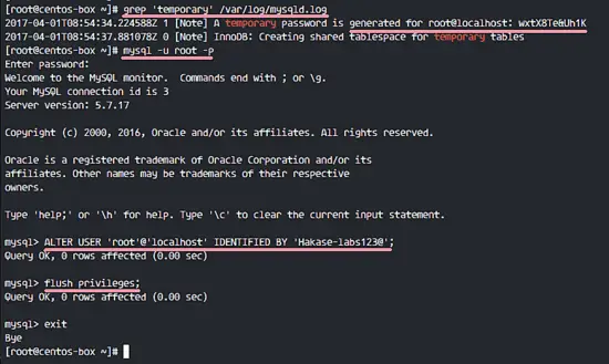 Configure MySQL root password on CentOS 7