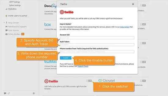 Specify twilio account details
