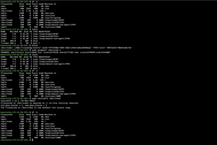 Increase the disk space of EC2 Ubuntu instance