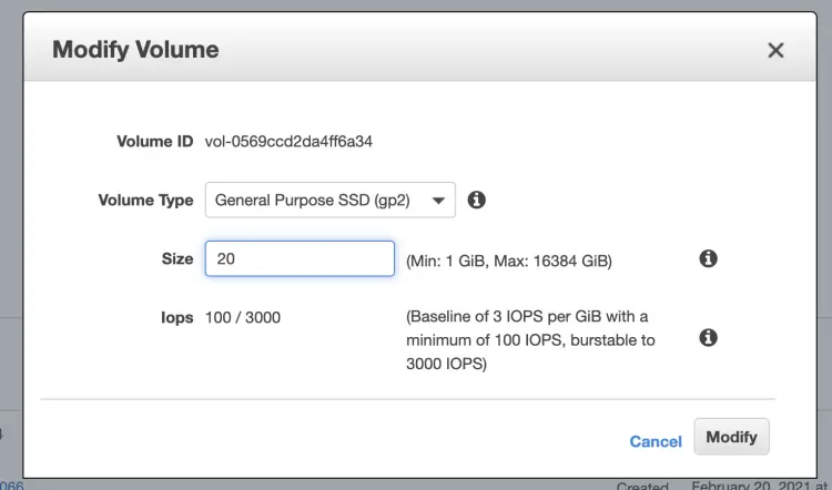 Specify the required disk space