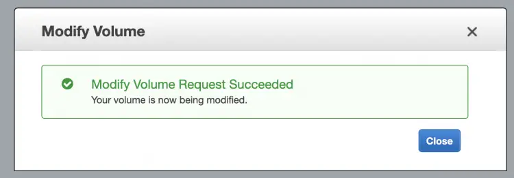 Successful EBS modification