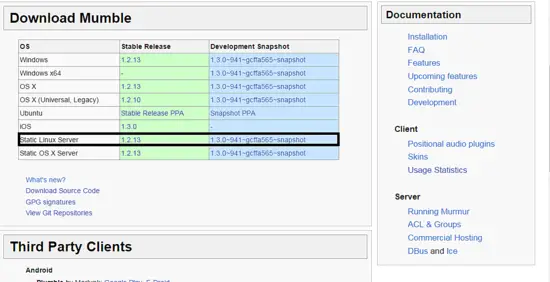 Download Mumble Static Server.