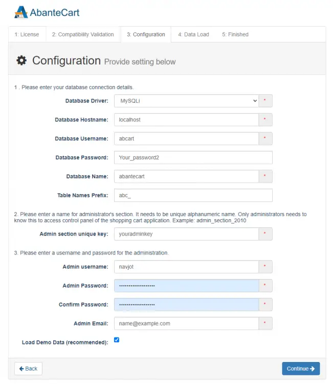 AbanteCart Database Configuration