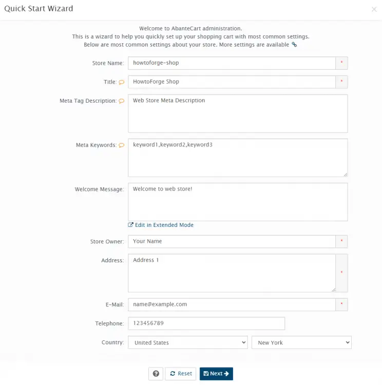AbanteCart Shop Setup Wizard