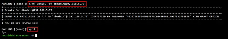 check mariadb user privileges