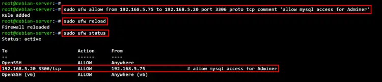 secure mariadb with ufw