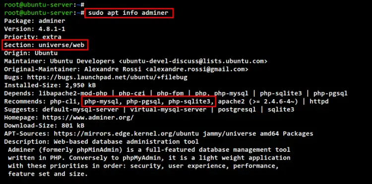 check adminer package