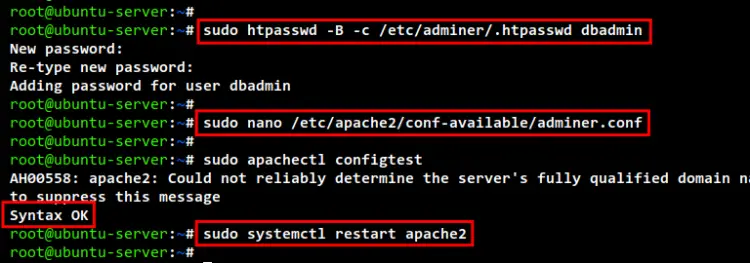 setup apache basic auth adminer