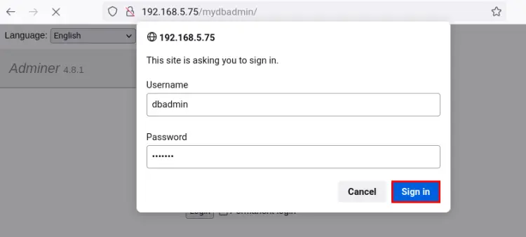 apache basic auth adminer