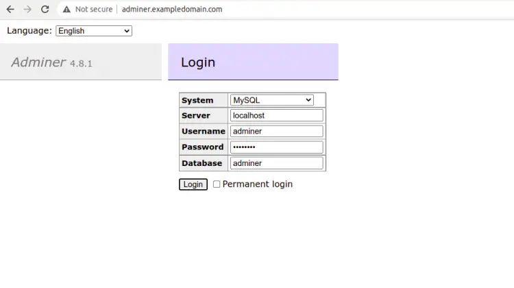 Adminer Login