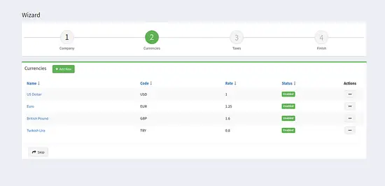Currency setup