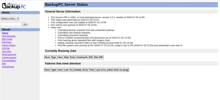 BackupPC Server status