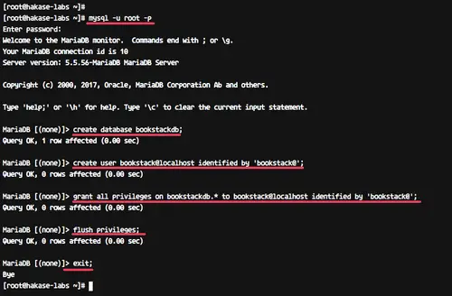 Create database in MariaDB for BookStack