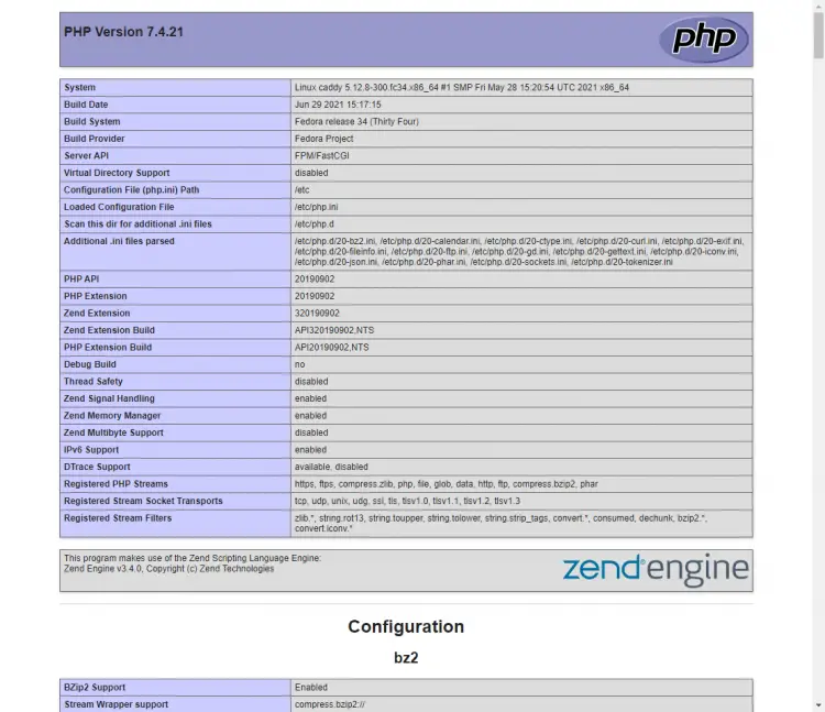 Caddy PHP Test Page