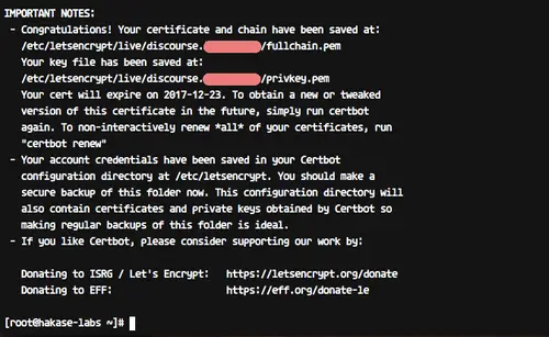 SSL certificate has been created