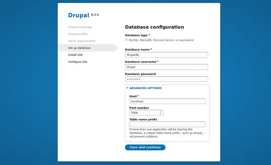 Database Configuration page