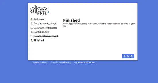 Elgg installation finished
