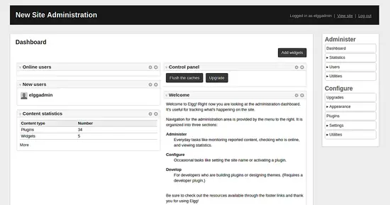 Elgg Administrator dashboard