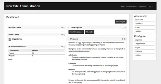  Bảng điều khiển quản trị viên Elgg 