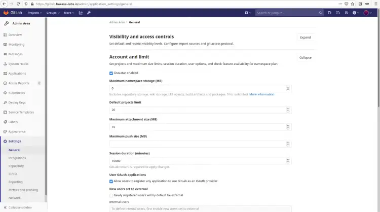 Setup Project Limit Gitlab