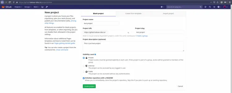 Gitlab Create New Project