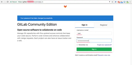 GitLab Login as default user root