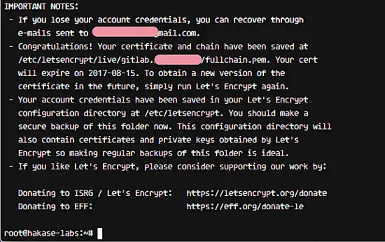 SSL Letsencrypt certificate has been generated