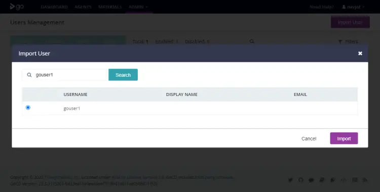 GoCD Import User