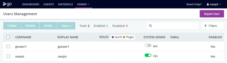 GoCD Users List