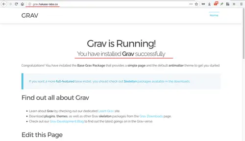 Grav CMS successfully installed