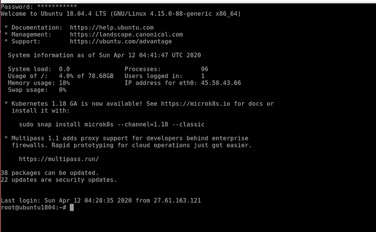 Successfully logged into server