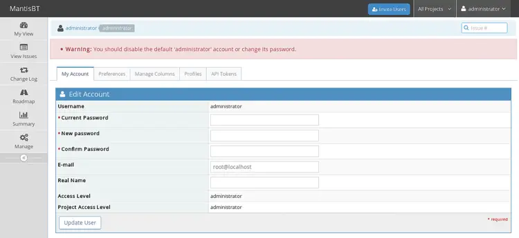 Mantis Bug Tracker Dashboard